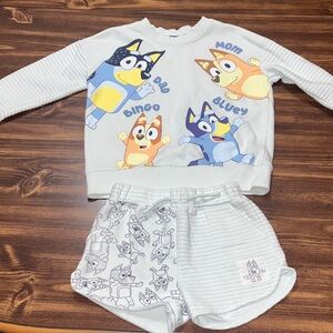 Bluey Light Blue Kids Pajama Set - Short Sleeve Sweatshirt & Shorts size 5T